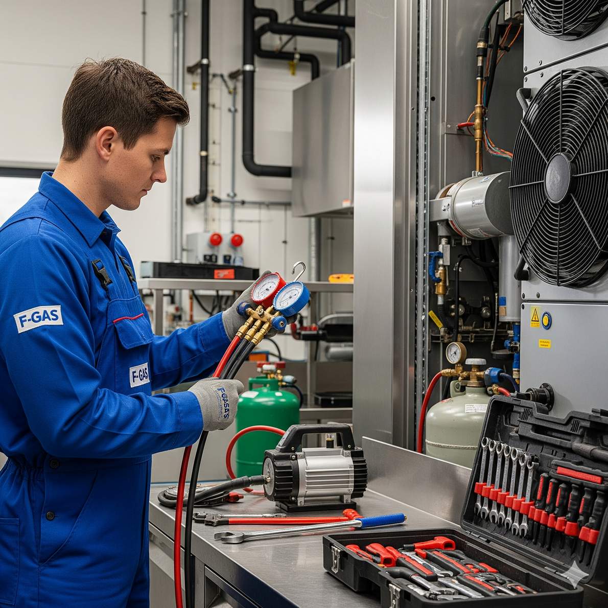 Un tecnico abilitato per lavorare con gas fluorati.