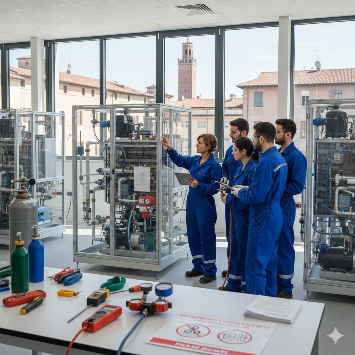 Un aula di un corso tecniche frigorifere a Bologna